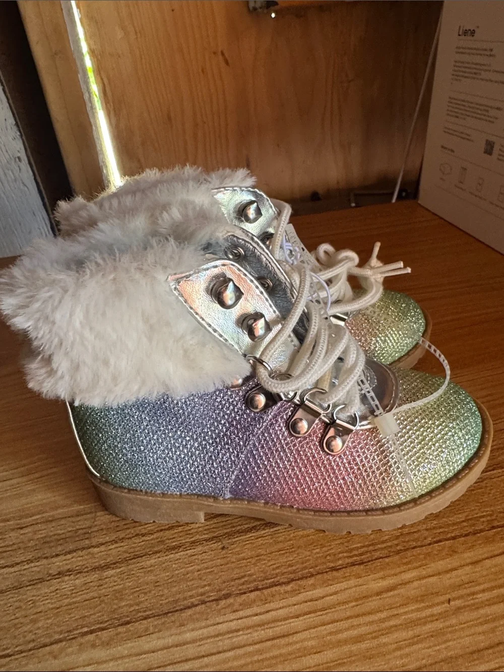 Juicy Couture Girls Iridescent Glitter Lace-Up Boots - Pink, Green, Silver